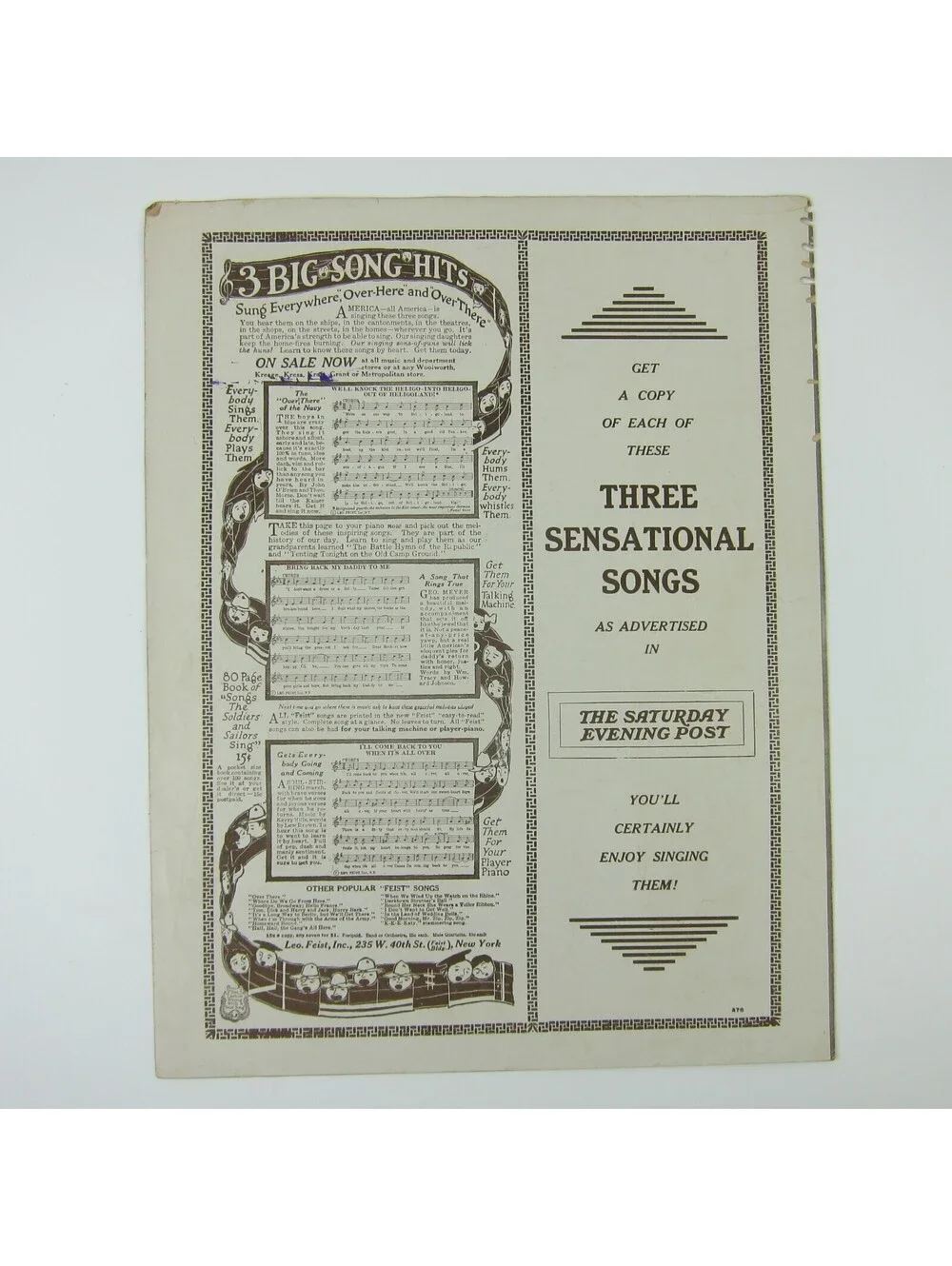 Sheet Music It's A Long Way To Berlin But We'll Get There WWI War Antique 1917